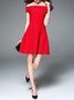 Red Short Sleeve Off Shoulder A-line Polyester Mini Dress